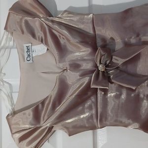 Cachet vintage Satin finish Shinny Blouse.  Attached bow in front. Size 6